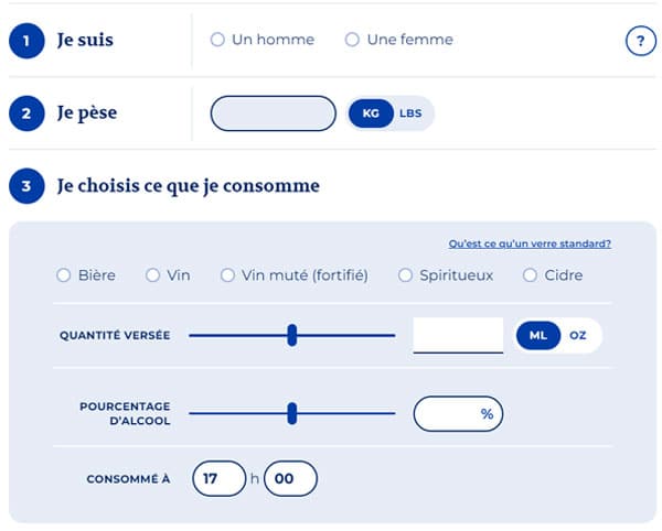 Calculateur de taux d'alcoolémie