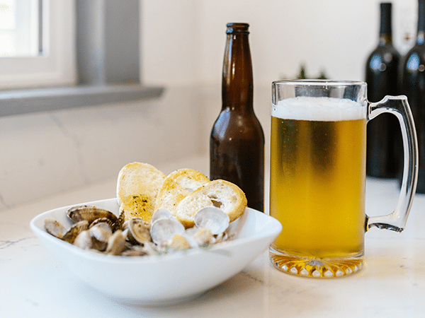 bière blanche et fruits de mer